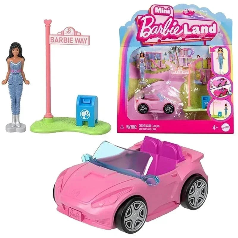 Mini Barbie Land Collectible Playset With 1.5-Inch Doll And Convertible Car image 0