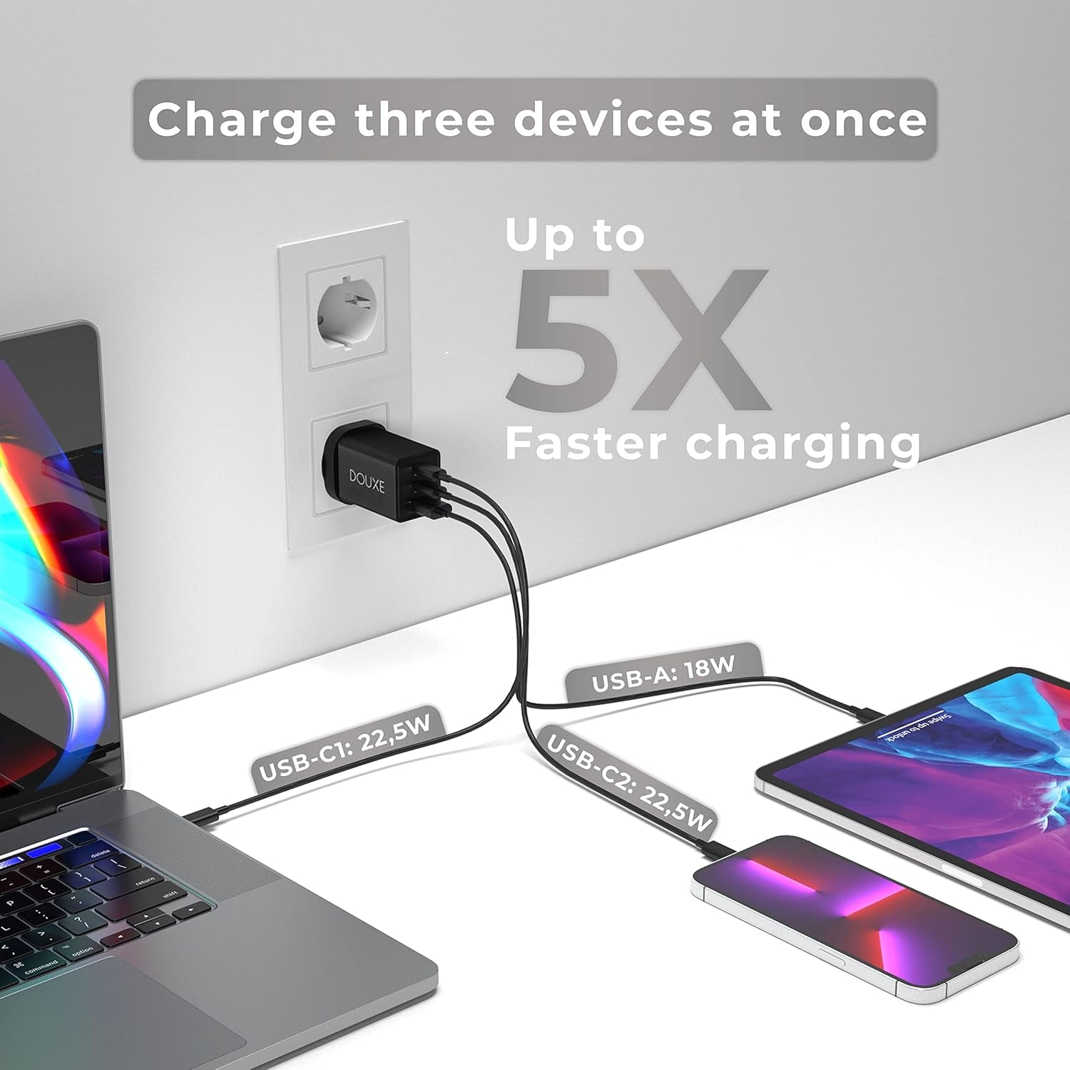 USB C Charger Plug (Parvus 67W), PPS 3-Port Fast Compact USB C Charger, Gan Charger for Macbook Pro/Air, Galaxys21/S22, Dell XPS, Iphone 14 and More