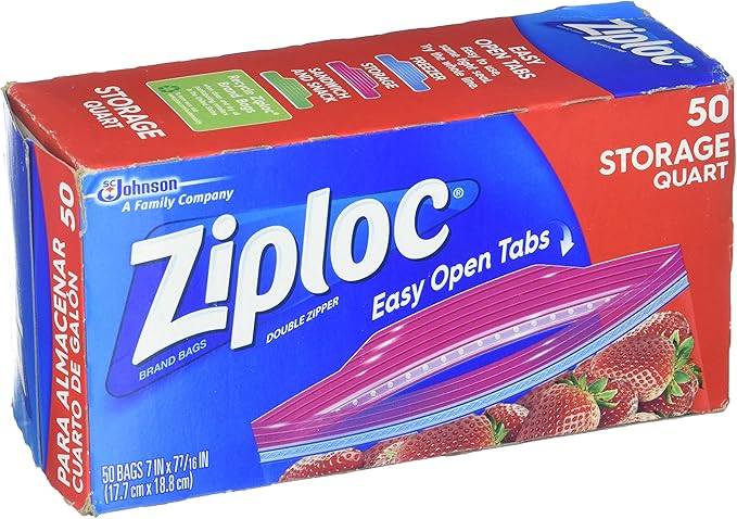 Ziploc 1-Quart 0.9 litre Double Zip Plastic Medium Storage Bags - 50 Count Box image 1