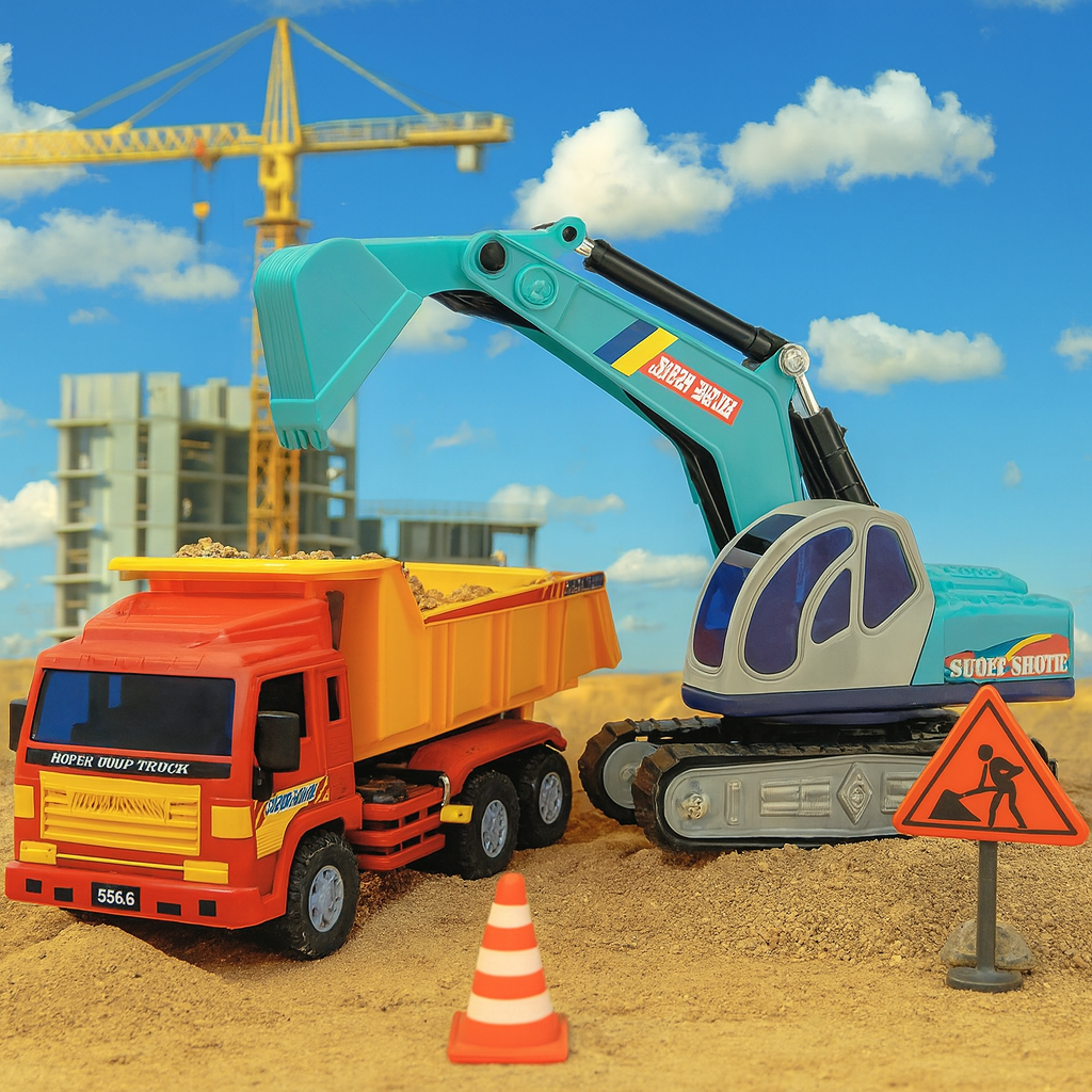 Big Daddy Excavator and Dump Truck Construction Toy Set image 0