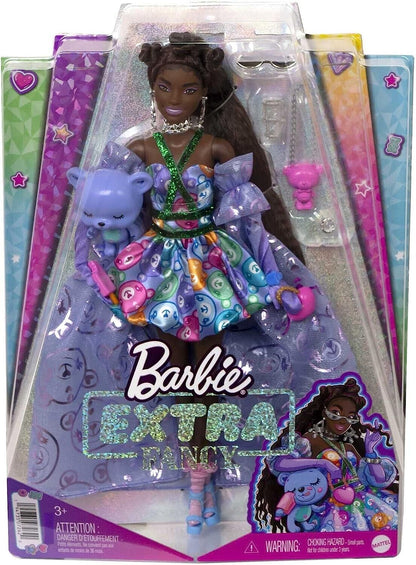 Barbie Extra Fancy Doll in Teddy-Print Gown Teddy Bear Pet, Extra Long Hair image 0