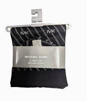 Michael Kors Hat & Scarf 2-Piece Set Black/Grey Twill Logo Monogram image 0