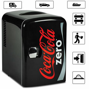 Coca-Cola 4L Mini Fridge Coke Zero 6 Can Portable 12V Cooler / Warmer in Black