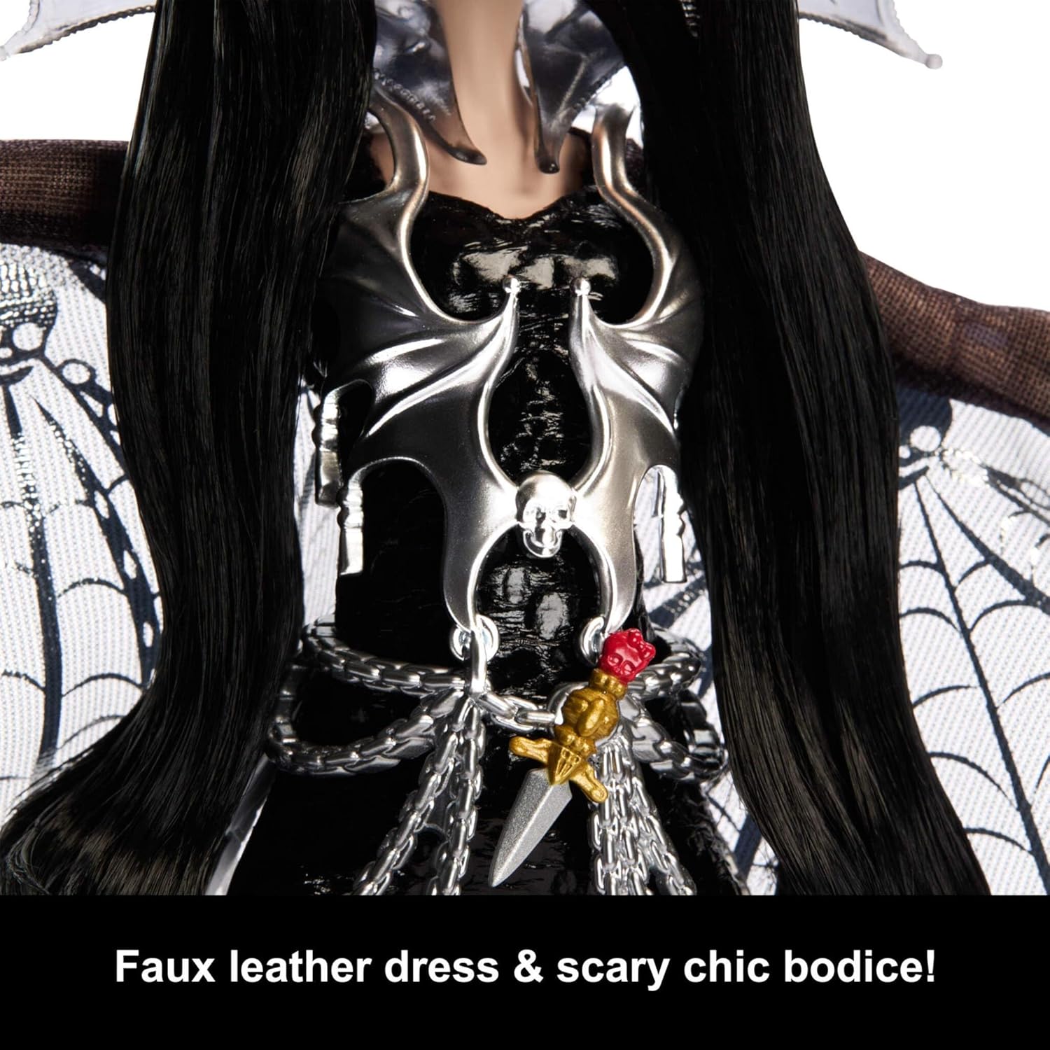 Monster High Elvira Collectible Doll – Black Faux Leather Outfit image 1