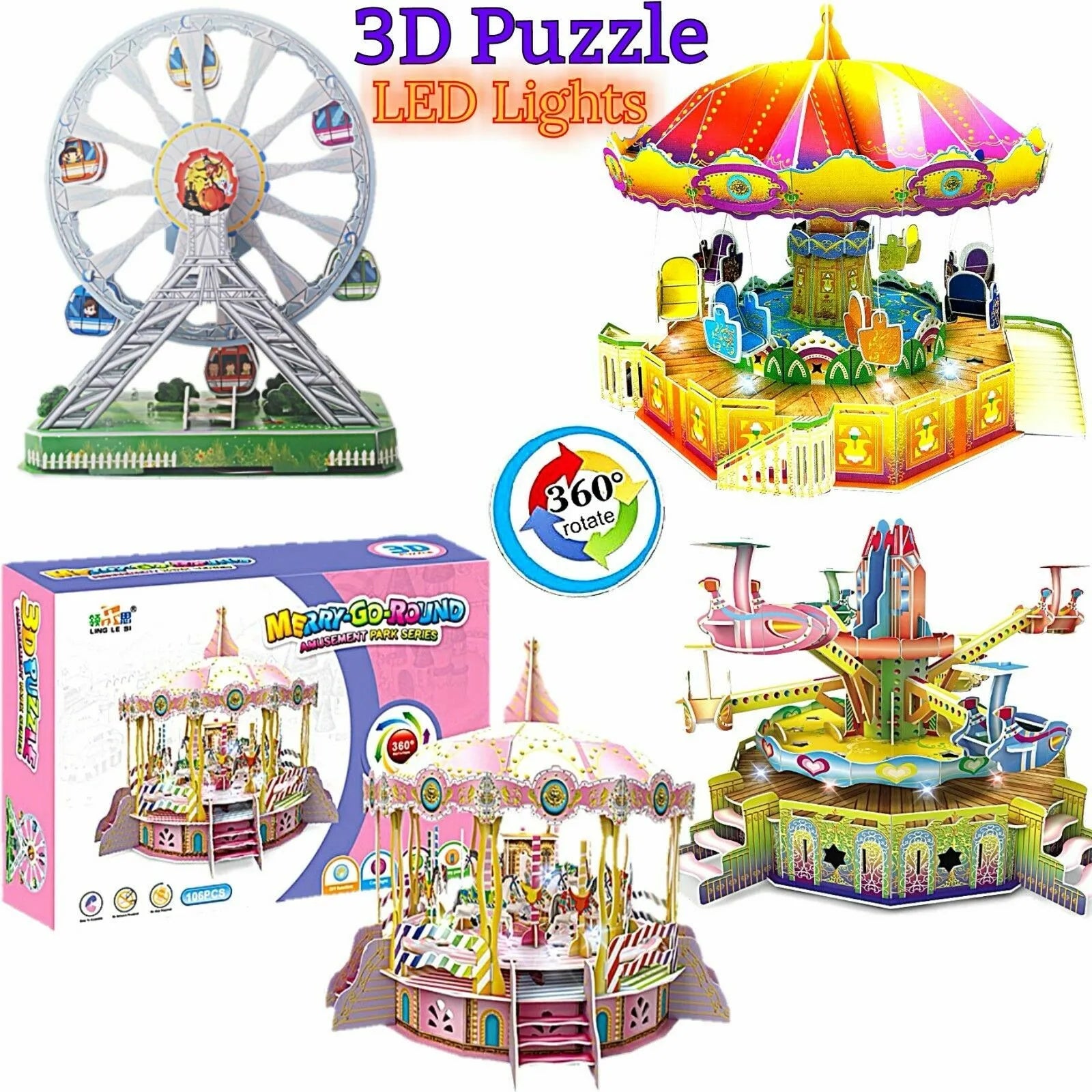 3-D Puzzle Building Set Ferris Wheel W/Lights, Sound image 1