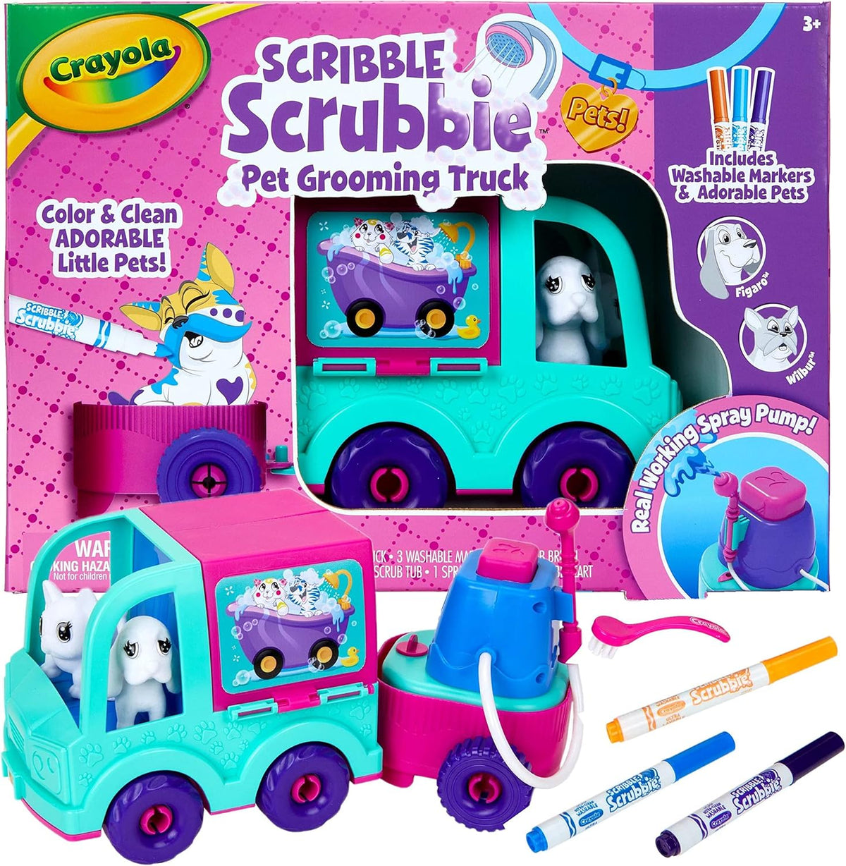 Scribble Scrubbie Pets Grooming Truck, Toy Pet Playset, Gift for Kids, Age 3, 4, 5, 6