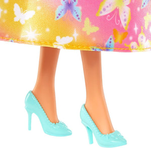 Barbie Royal Doll with Brightly Highlighted Fantasy Hair, Colorful Accessories, Yellow Ombre Bodice and Butterfly-Print Skirt, HRR09