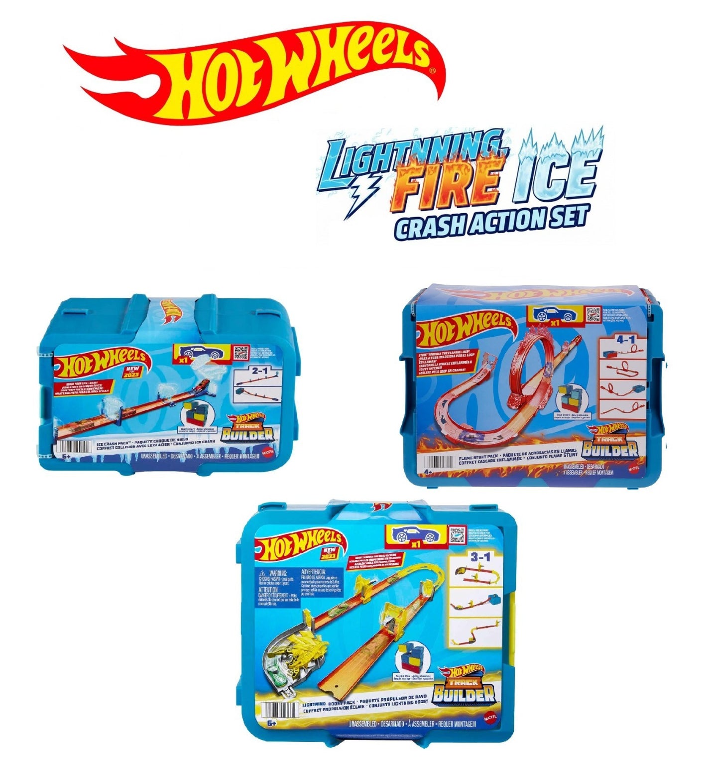 Hot Wheels Track Builder Playsets – Lightning Boost, Ice Crash & Flame Stunt image 0