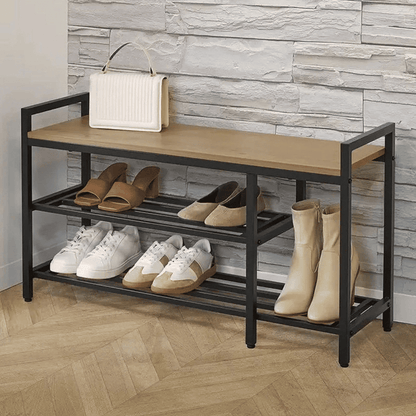 Neatfreak Entryway Shoe Bench with Wood Top & 2-Tier Metal Shelves image 0