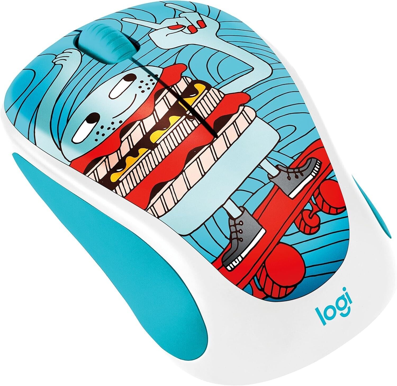 Logitech m317c Wireless Mouse Skate Burger Doodle Collection image 3