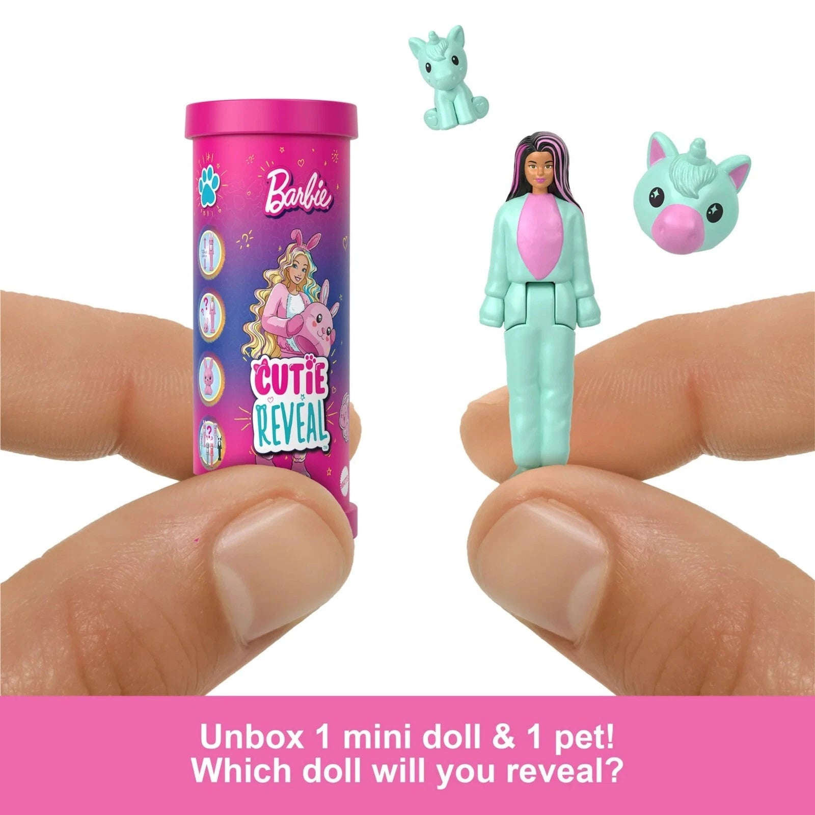 Mini BarbieLand Cutie Reveal Doll & Pet, Color Dream Series image 4