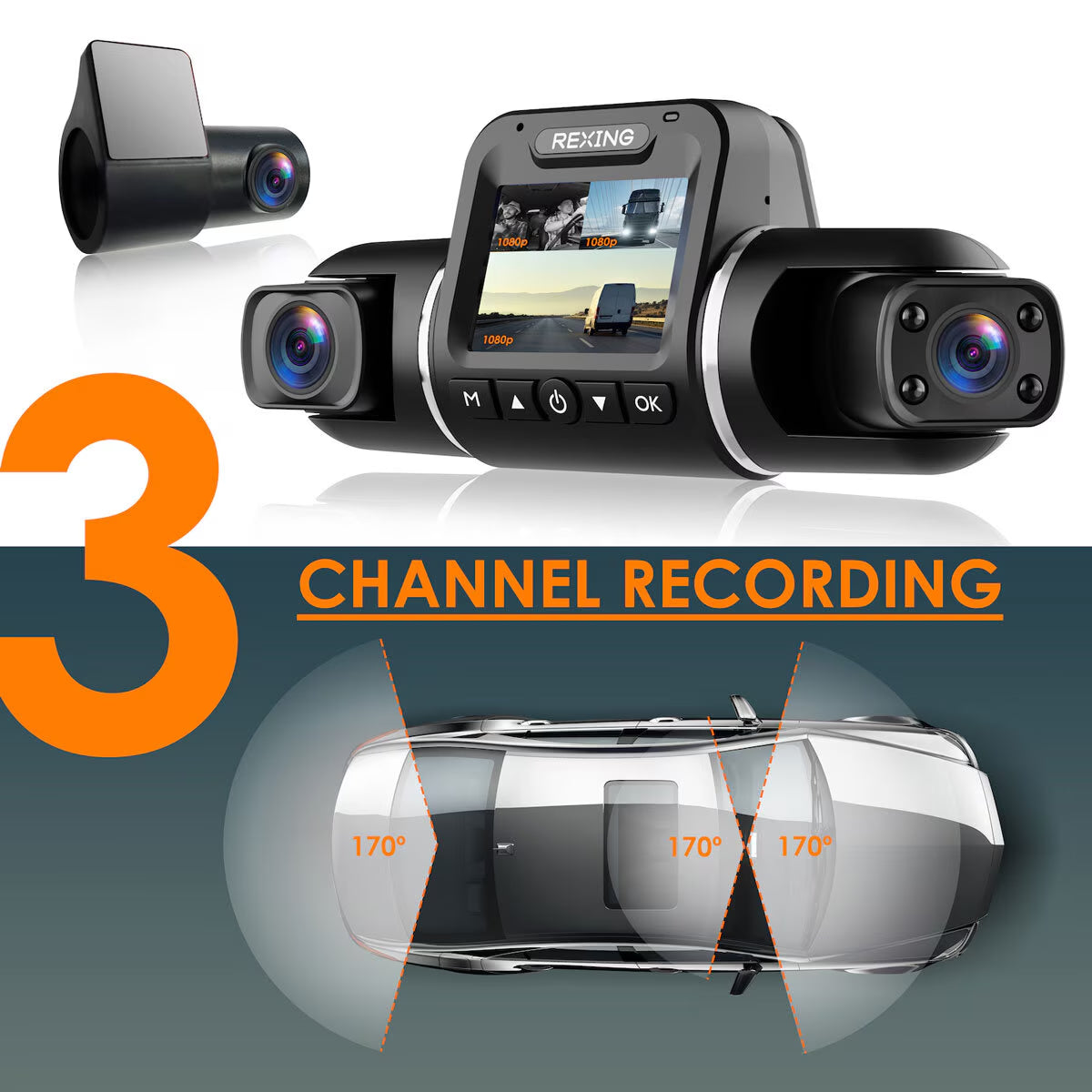 Rexing V2 Pro AI Dash Cam with 3 Channel Recording Front/Cabin/Rear image 3