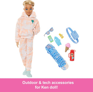Barbie Dream Besties Doll and Accessories, Ken Posable Fashion Doll with Removable Fashions & Blonde Hair, 9 Summer & Skateboard Themed Pieces, JDD75