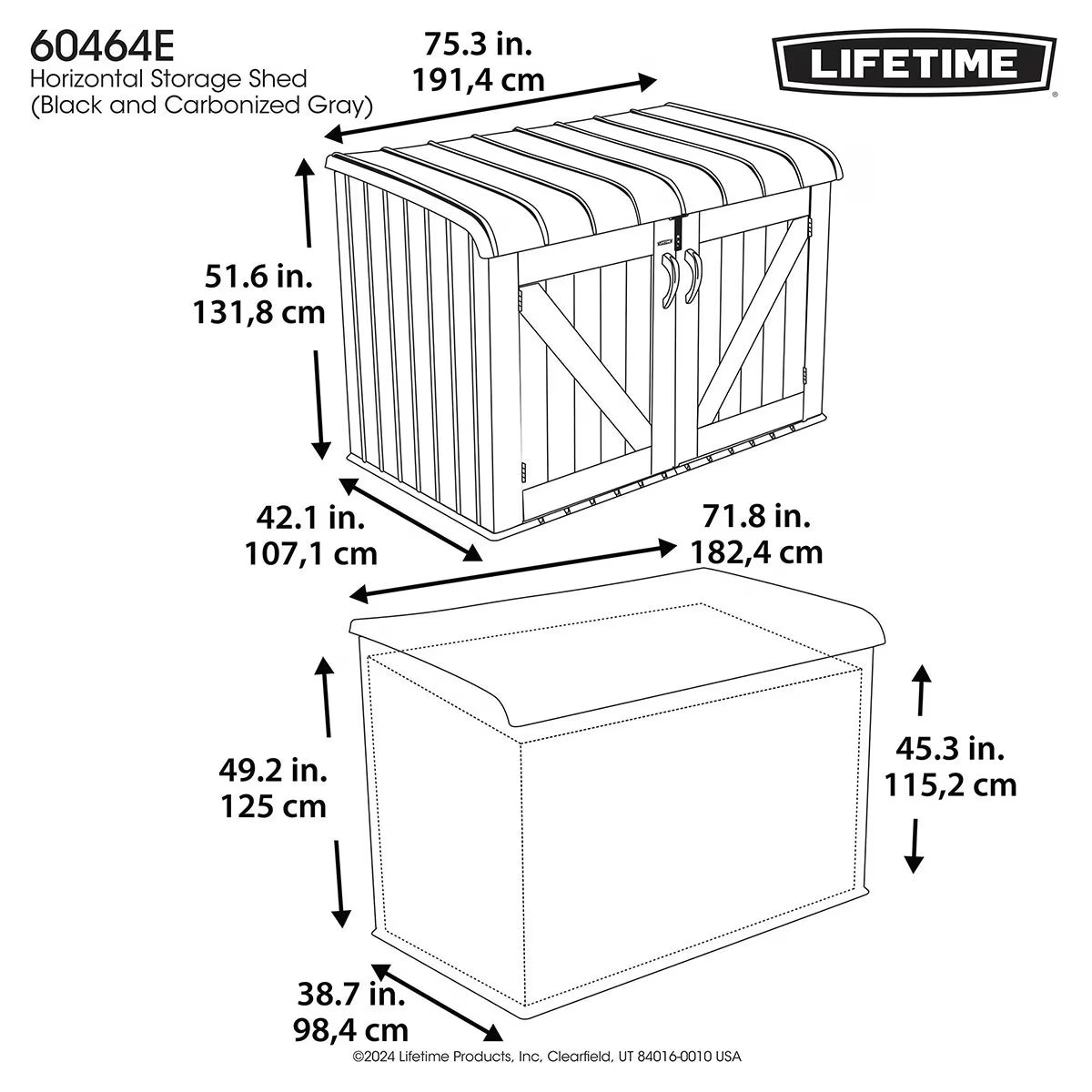 Lifetime 6Ft 2" X 3Ft 4" (1.9 X 1M) Horizontal 2,190 Litre Storage Shed in Grey - Model 60464E