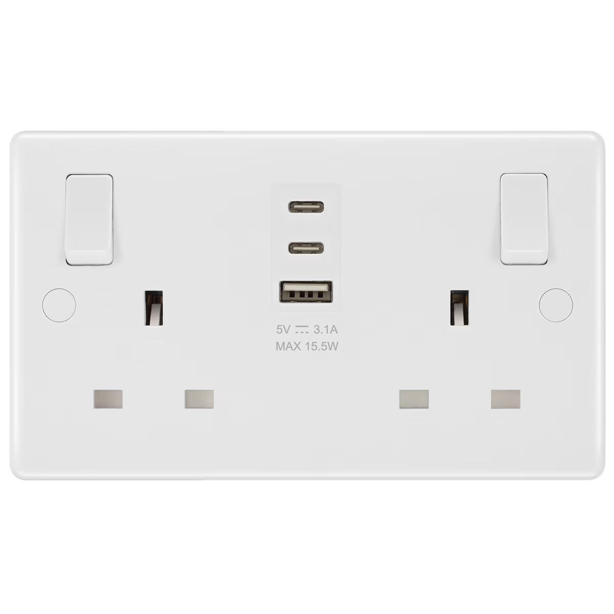 Masterplug Double 13A Switched Sockets with 15W USB a & 2X C Charger Ports, Pack image 0