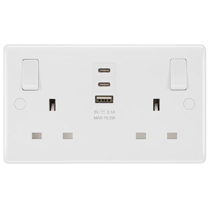 Masterplug Double 13A Switched Sockets with 15W USB a & 2X C Charger Ports, Pack image 0