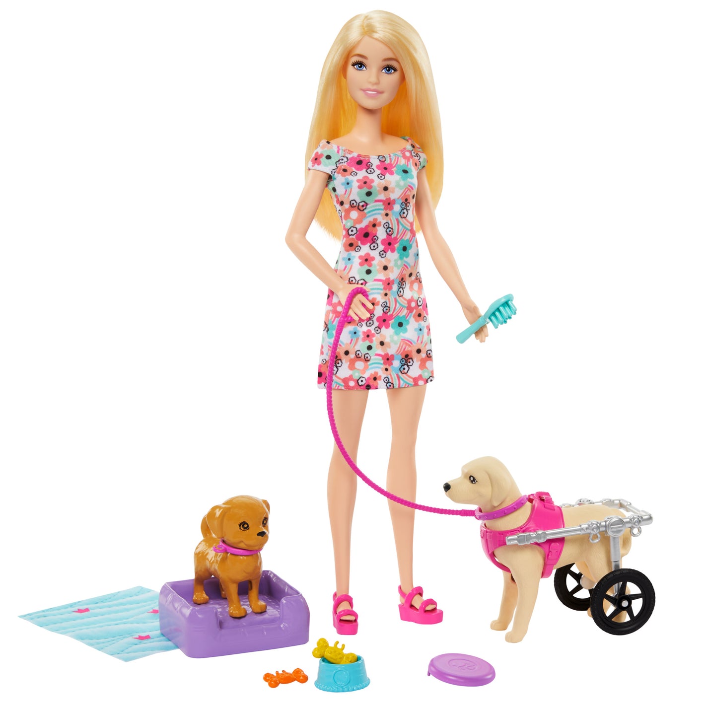 Barbie Doll With A Toy Pup And Dog in A Wheelchair image 0