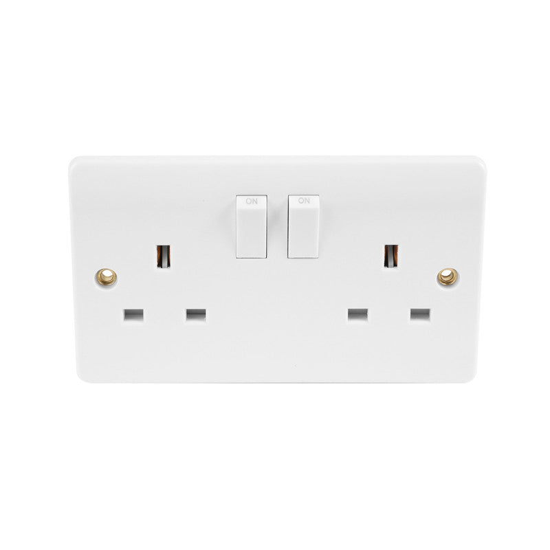 Click Mode 2 Gang Double Pole Switched Socket, White Moulded, Modern Design, Se image 1
