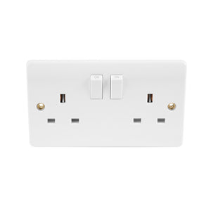 Click Mode 2 Gang Double Pole Switched Socket, White Moulded, Modern Design, Se image 1