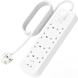 8-Outlet Surge Protector Power Strip, Wall-Mountable with 8 AC Outlets, 2M Power Cord, & Green Indicator Light - 2 USB-C Ports W/Usb-C PD Fast Charging - 900 Joules of Protection