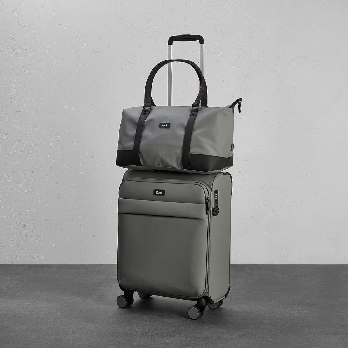 Rock Harper 2 Piece Softside Cabin and Holdall Luggage Set in Black