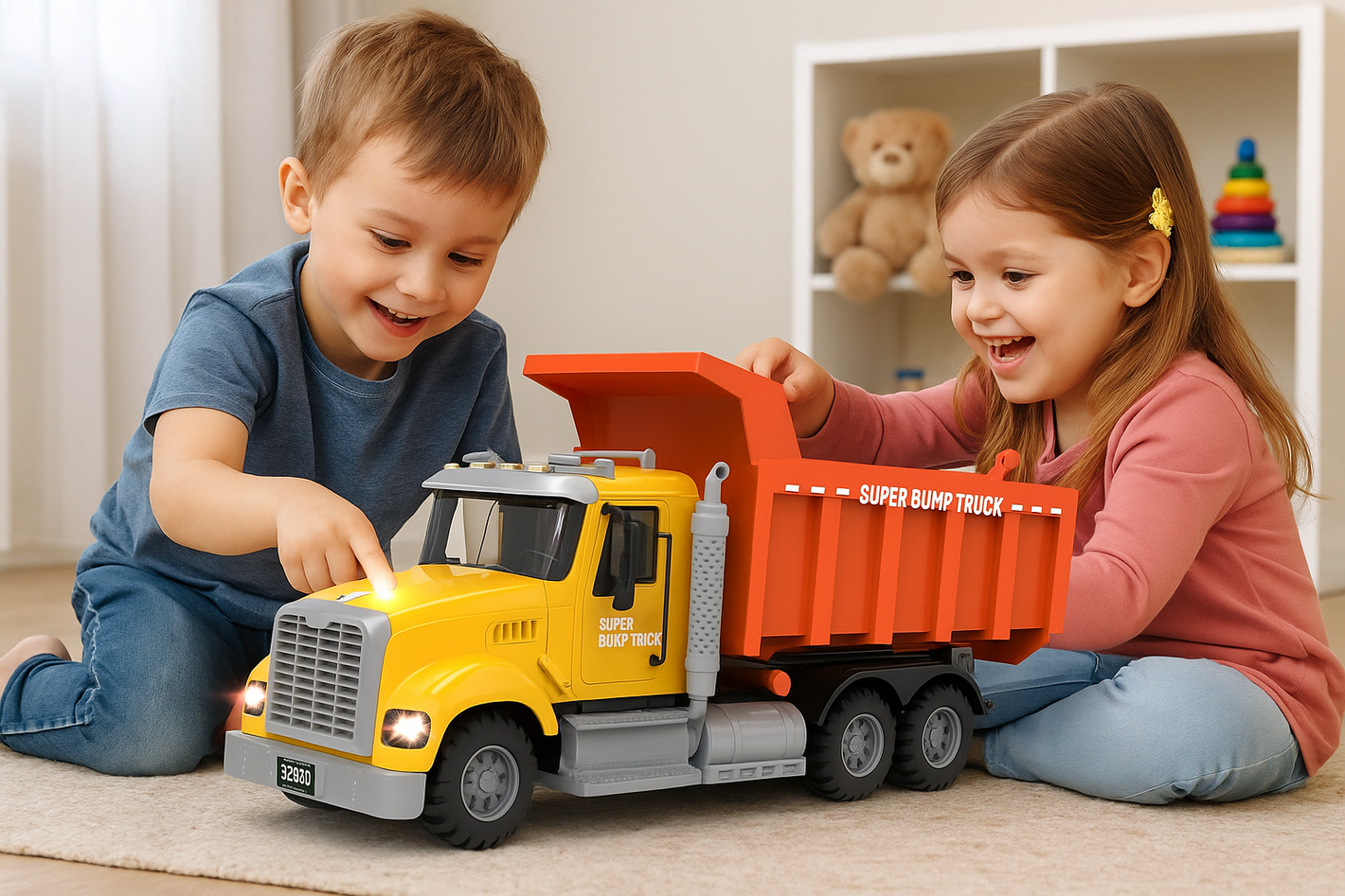 BIG-DADDY Super Dump Truck 18 Inch Construction Vehicle - Lifting Dump Bed, Toy image 0