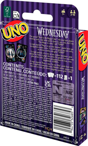 UNO Wednesday Card Game for Kid, Adult & Family Nights, Parties, Travel & Camping, Toy Collectible Inspired by the Series, JHB18