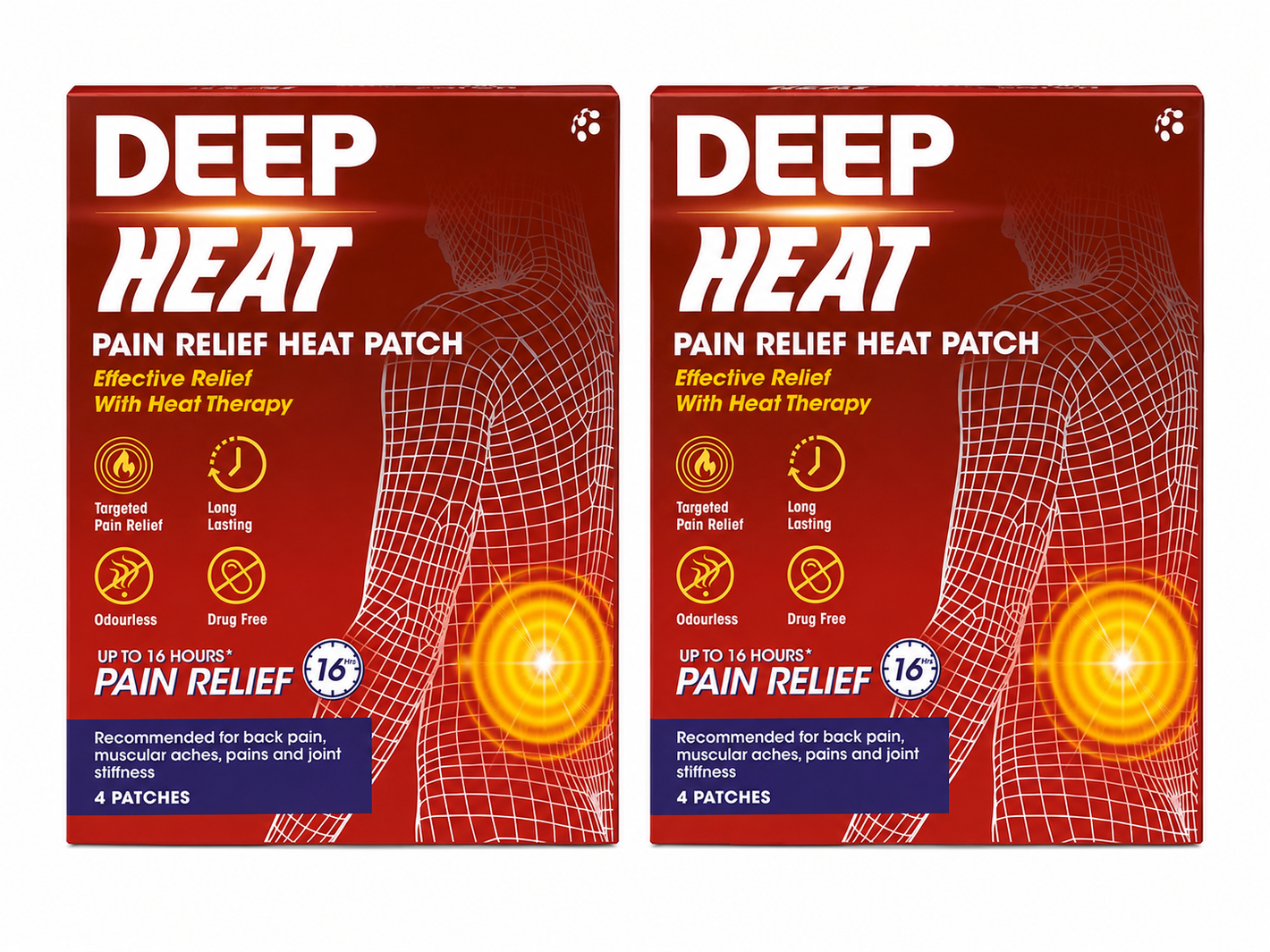 Deep Heat Pain Relief Heat Patches | 8 Patches (2 x 4) | 16hr Relief | Air-Activated | Drug-Free