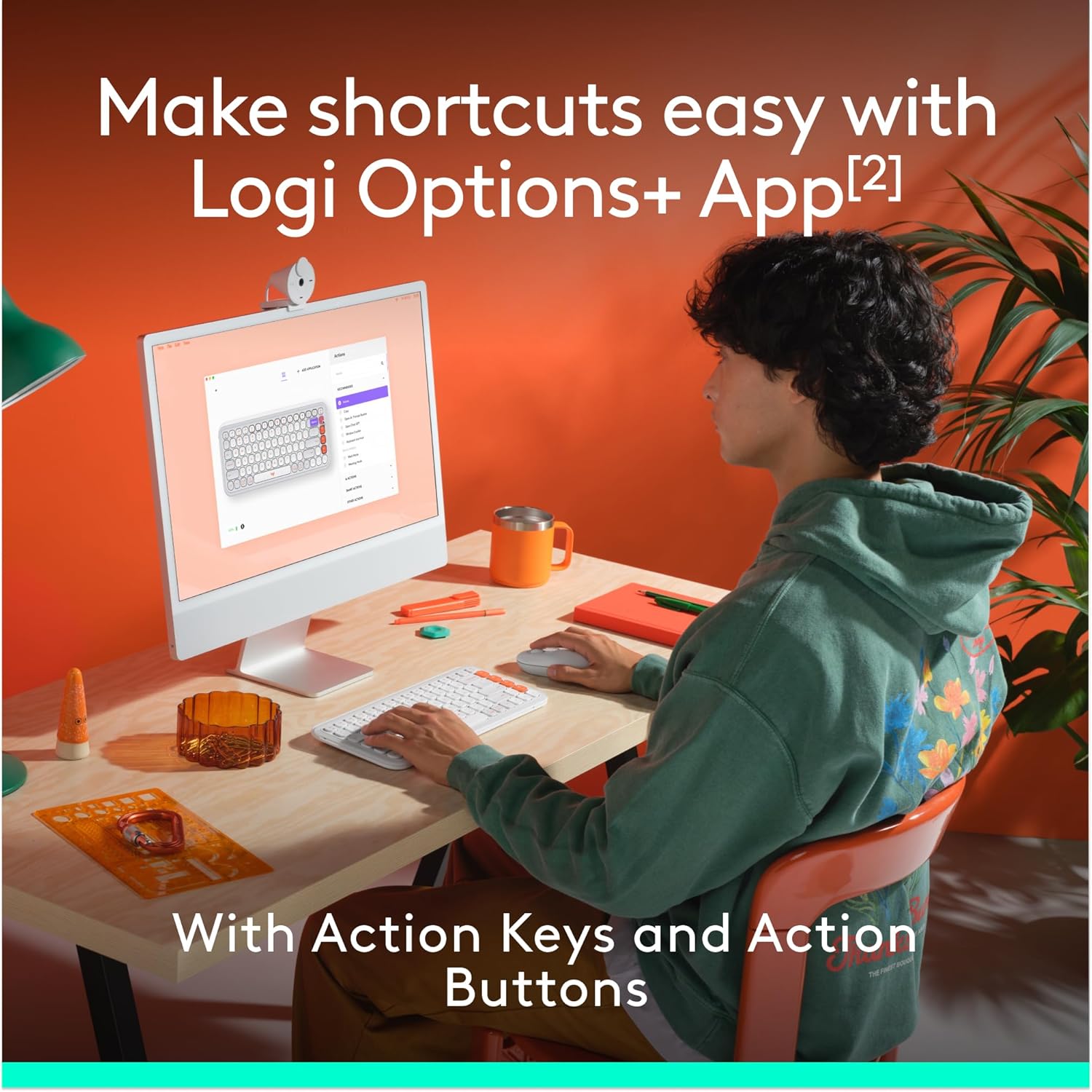 Logitech POP ICON Bluetooth Keyboard and Mouse Combo – White Orange image 2