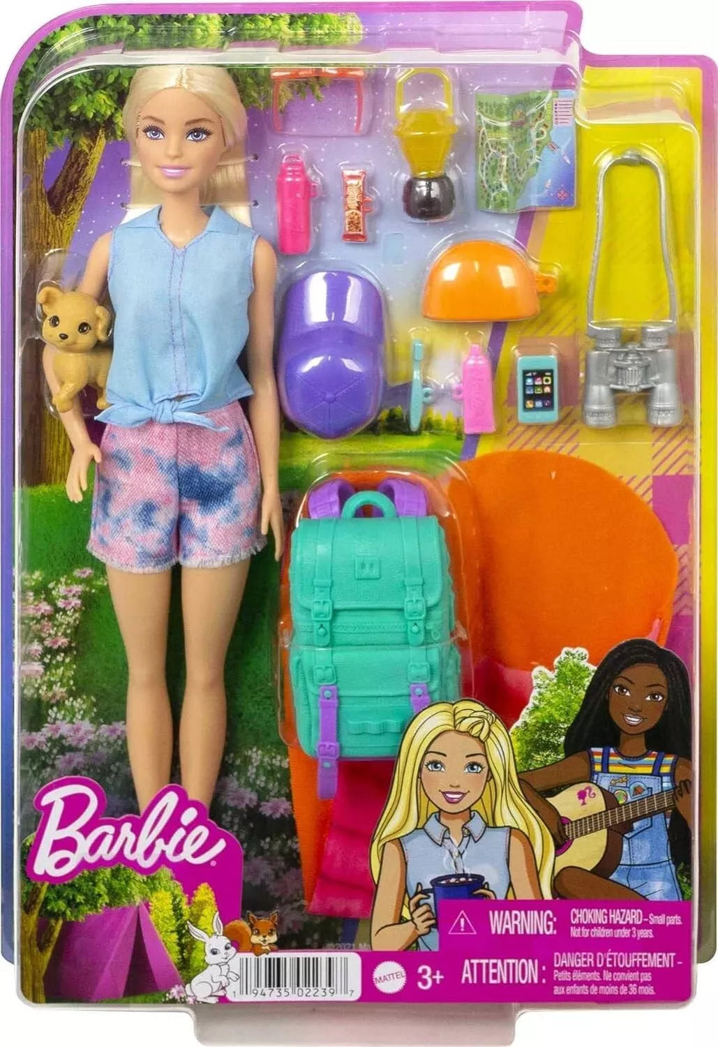 Barbie Malibu Doll & 10+ Accessories, Camping-Theme Set with Puppy, Sleeping Bag image 0