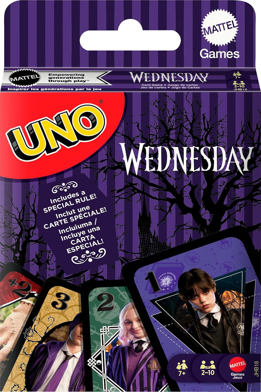 UNO Wednesday Card Game for Kid, Adult & Family Nights, Parties, Travel & Camping, Toy Collectible Inspired by the Series, JHB18