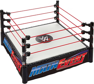WWE Superstar Ring Playset | Spring-Loaded Mat | Pro-Tension Elastic Ropes | Main Event & RAW Labels
