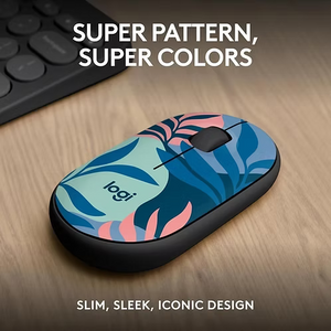 Logitech M340 Silent Wireless Mouse with Floral Leaves Design