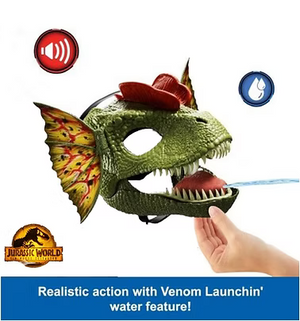 Masque de jeu de rôle Jurassic World, Dilophosaure avec jet d'eau venimeux