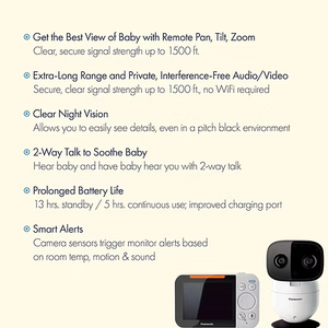 Panasonic KX-HN4001W Video Baby Monitor with Camera & Audio | DECT 457m Range | Pan, Tilt & Zoom | White