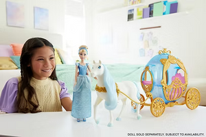 Disney Princess Cinderella Rolling Gold Carriage & Horse | Brushable Mane | 50cm | Ages 3-9