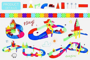 Mag-Genius Car Racing Track Set | 124-Piece | Ramps, Bridges & Circuits | 3D Magnetic Building