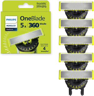Philips  Oneblade 360 Blades, Genuine Replacement Blades for Oneblade Electric Shaver and Trimmer, Durable Stainless Steel, 5 Pack, QP450/80