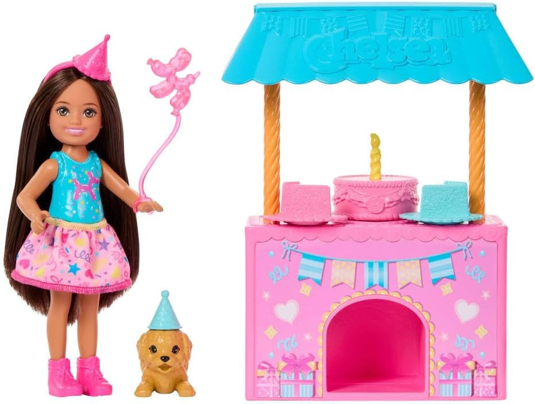 Barbie Family & Friends Club Chelsea Surprise Birthday Party Playset with Chelsea Small Doll (Brunette), Transforming Doghouse & 10+ Accessories, JJB41