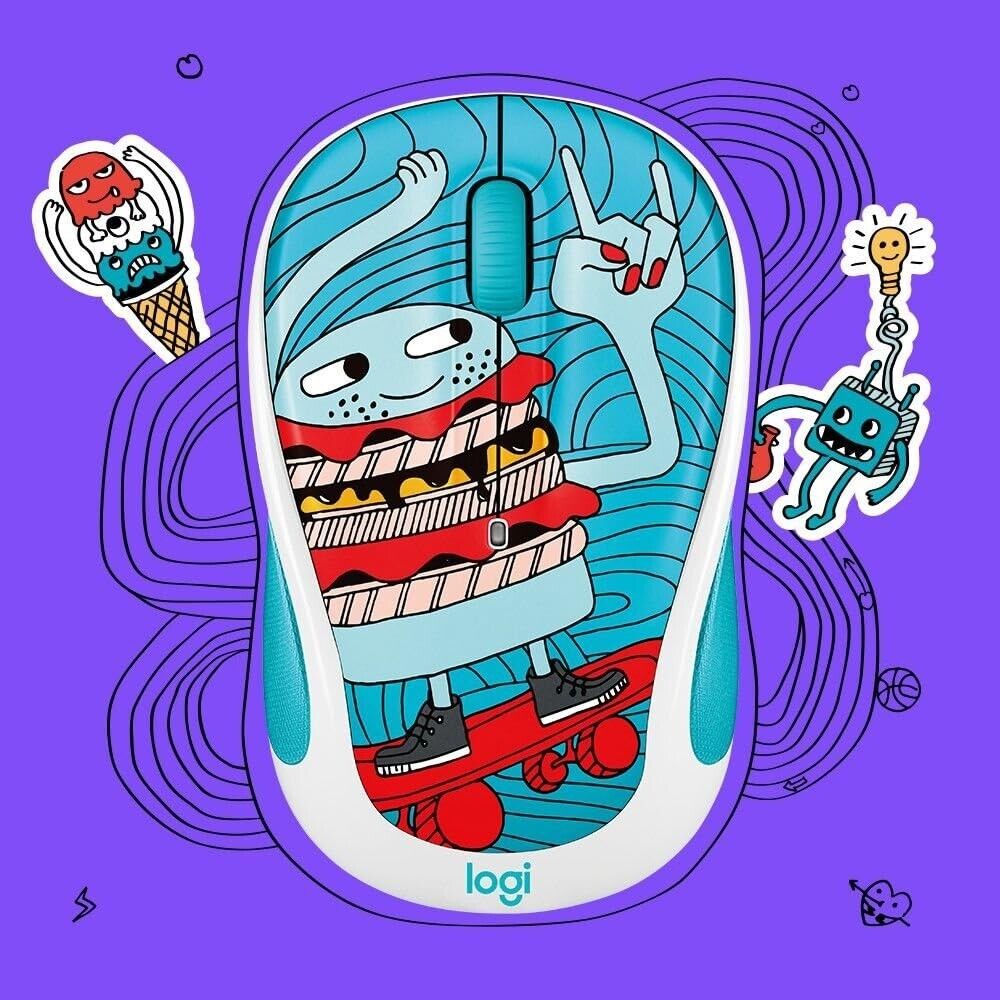 Logitech m317c Wireless Mouse Skate Burger Doodle Collection image 0