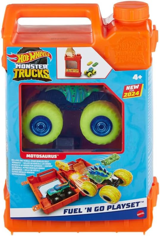 Hot Wheels Monster Trucks Fuel N’ Go Playset with Motosaurus & 2 Crushed Cars image 0