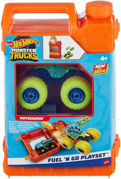 Hot Wheels Monster Trucks Fuel N’ Go Playset with Motosaurus & 2 Crushed Cars image 0
