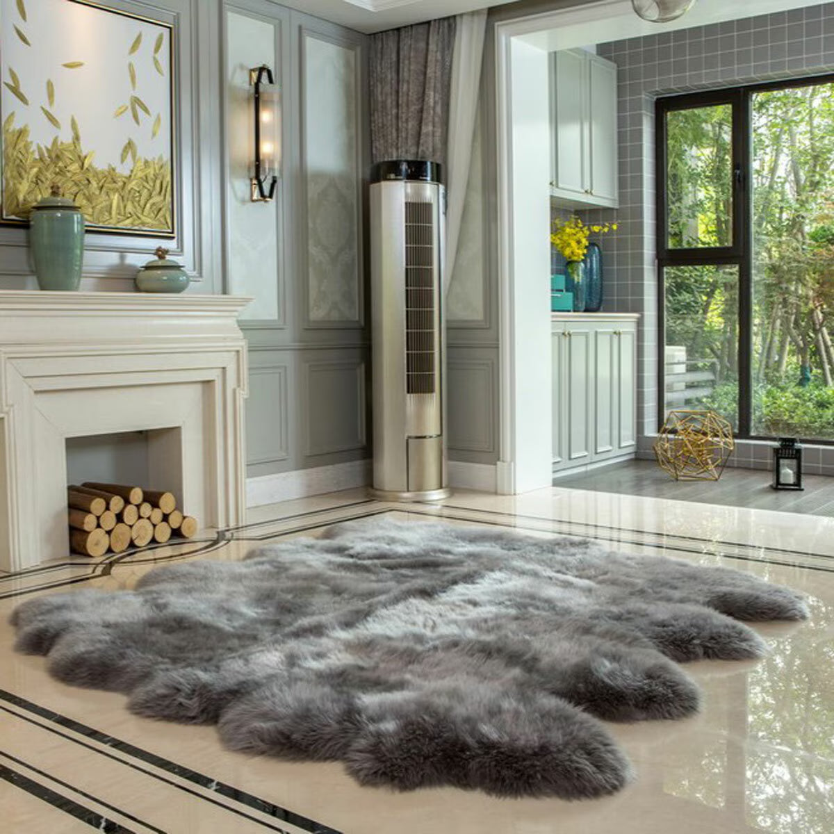 Bowron Longwool 100% Sheepskin Octo Rug, Champagne