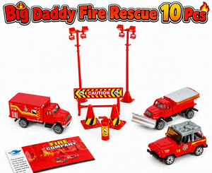 Coffret voiture avec accessoires - Pompiers et secours 10 pièces