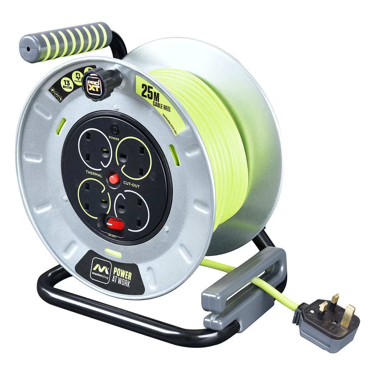 Masterplug 25M Metal Cable Reel with 4 Sockets image 0