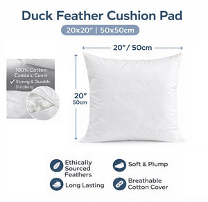 20x20” Duck Feather Cushion Pads (50x50cm) – Cotton Cover Cushion Inners