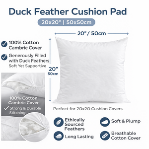 20x20” Duck Feather Cushion Pads (50x50cm) – Cotton Cover Cushion Inners