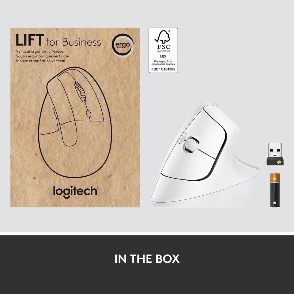 Logitech Lift for Business, Vertical Ergonomic Mouse Bluetooth Off White image 5