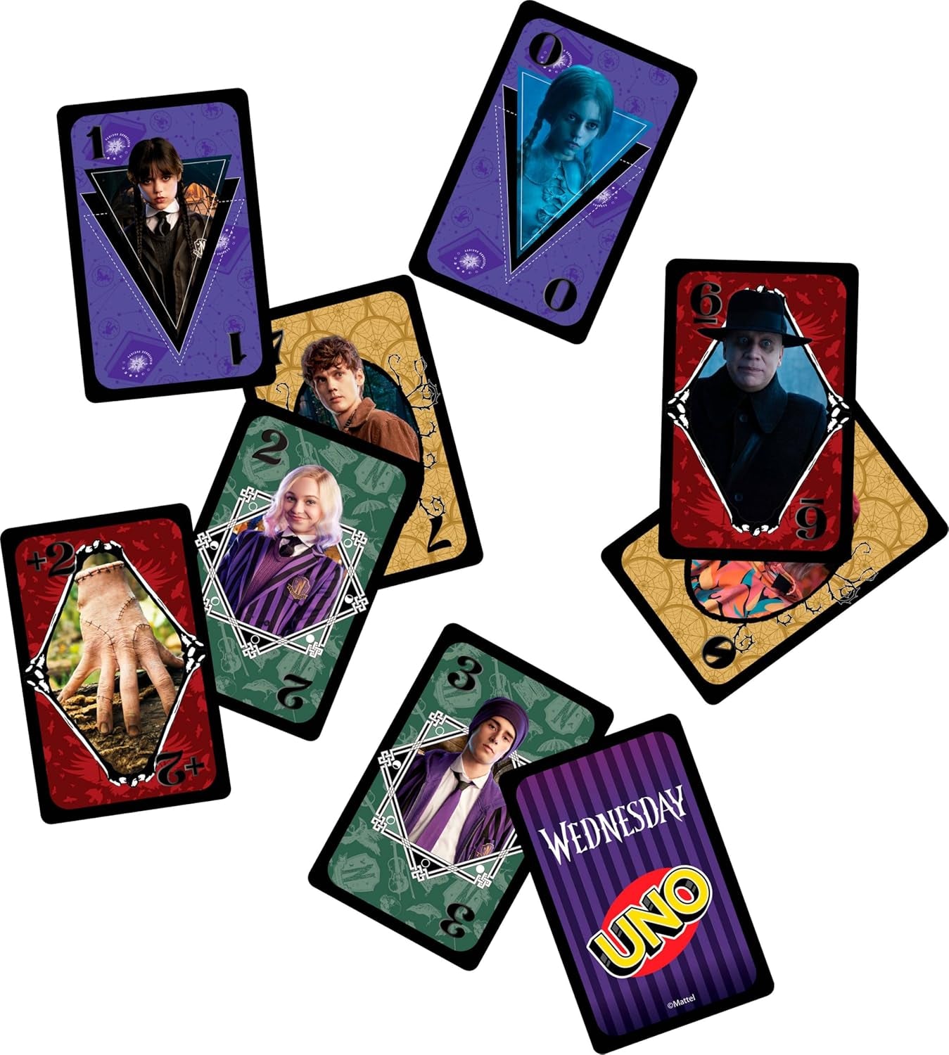 UNO Wednesday Card Game for Kid, Adult & Family Nights, Parties, Travel & Camping, Toy Collectible Inspired by the Series, JHB18