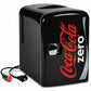 Coca-Cola 4L Mini Fridge Coke Zero 6 Can Portable 12V Cooler / Warmer in Black